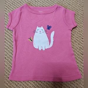 0-3mo Pink Tee with Cat and 3D Butterflies
